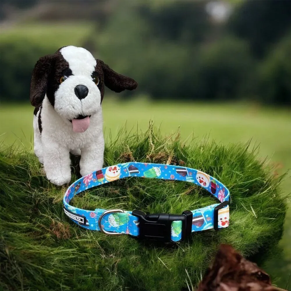 NWOT New Loyal Sunny Pet Dog Collar w/ Buckle Blue Desserts Design M/L